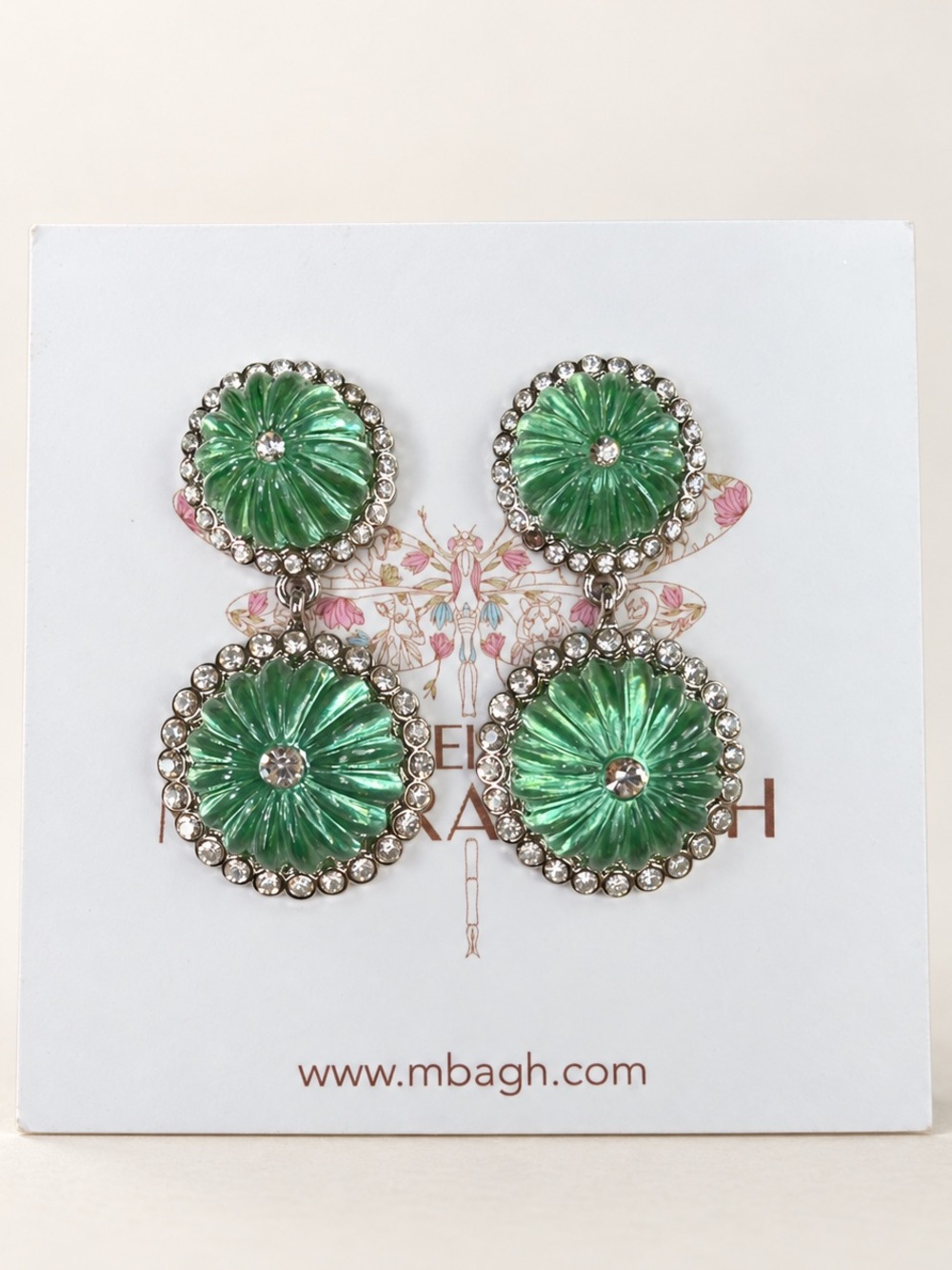 Green Sage Resin Drop Earrings with Crystal Halo